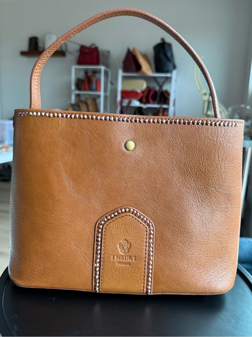 Divina Firenze Italian Handbag with copper rhinestone detail